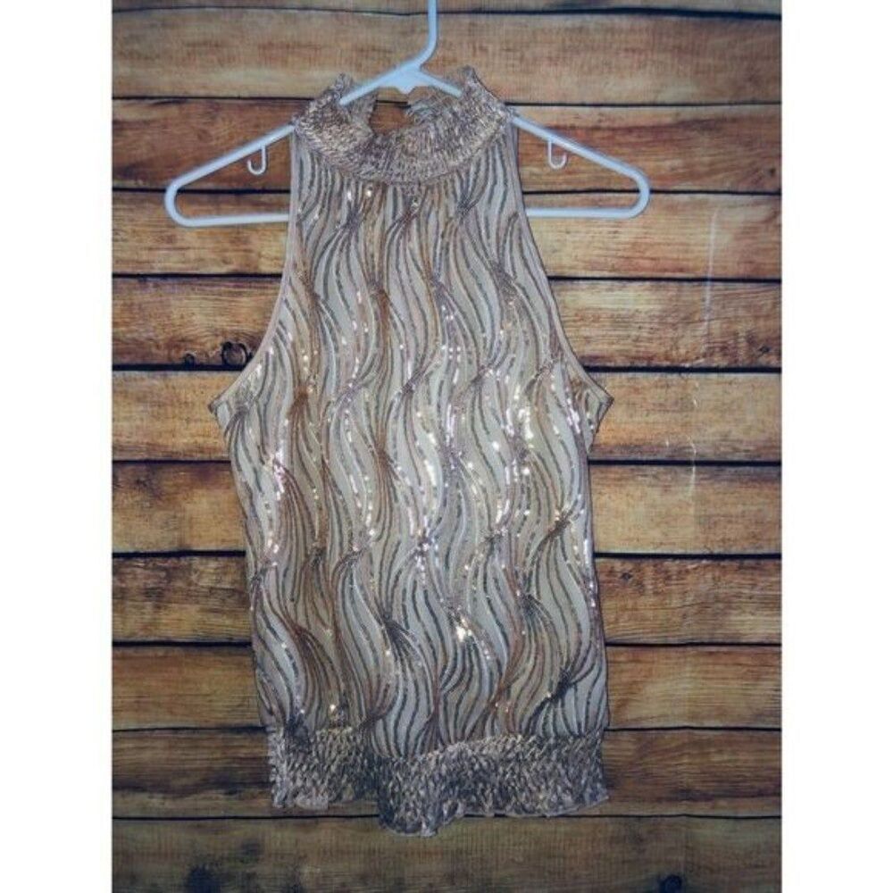 Heart soul sequin gold turtleneck women's blouse size S